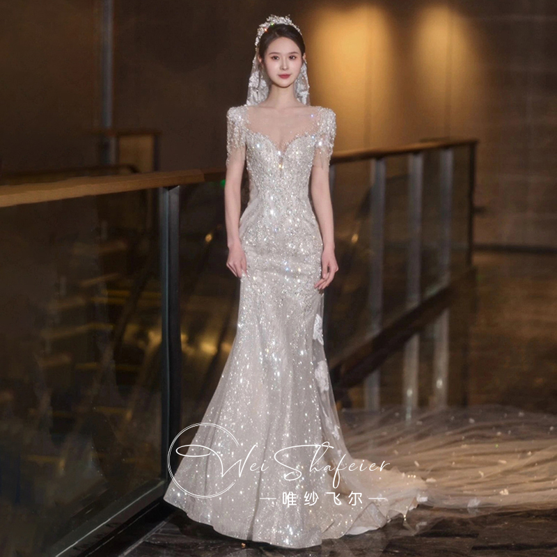 French-Style Fishtail Niche Light Wedding Dress, Bridal Robe, 2026 New Model for Petite Brides, Engagement Dress, Toast Dress, Going-Out Dress French-Style Fishtail Niche Light Wedding Dress, Bridal Robe, 2026 New Model for Petite Brides, Engagement Dress, Toast Dress, Going-Out Dress