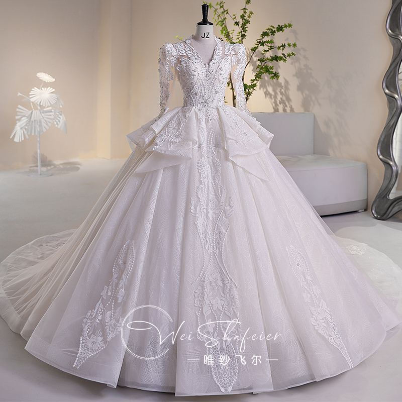 Long -sleeved wedding gauze 2023 new main yarn autumn and winter high -end high -end heavy work married small high -end texture winter Long -sleeved wedding gauze 2023 new main yarn autumn and winter high -end high -end heavy work married small high -end texture winter