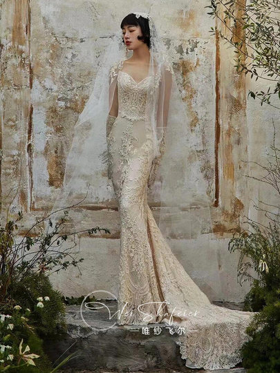 Французское свадебное платье-русалка без бретелек, новое свадебное платье с высококачественной текстурой, миниатюрное зимнее кружевное платье, платье для тостов.