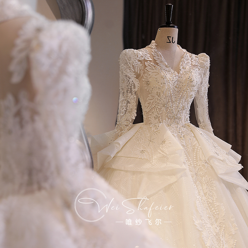 Long -sleeved wedding gauze 2023 new main yarn autumn and winter high -end high -end heavy work married small high -end texture winter Long -sleeved wedding gauze 2023 new main yarn autumn and winter high -end high -end heavy work married small high -end texture winter