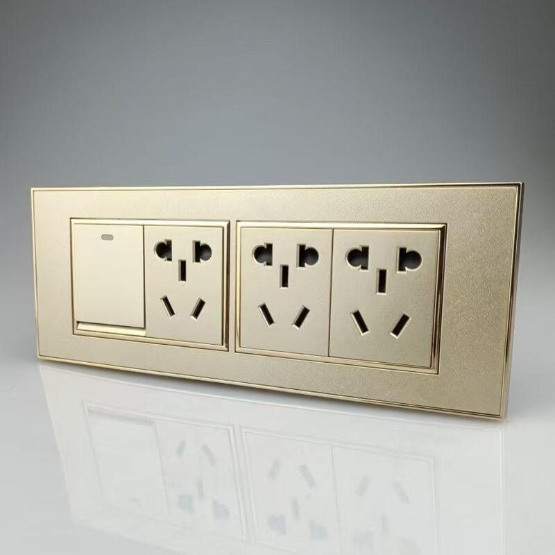 Ximen 118 Type Wall Switch with Gold Fabric Texture Panel, Four-Position, Twenty-Hole Power Outlet, Household Small Five-Hole Socket Ximen 118 Type Wall Switch with Gold Fabric Texture Panel, Four-Position, Twenty-Hole Power Outlet, Household Small Five-Hole Socket