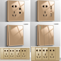 Hanpai Nordic Champagne gold panel switch imitation tempered glass Acrylic crystal household switch socket five holes