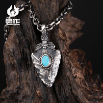  Lingzuo silver jewelry 925 sterling silver flint arrow inlaid with sleeping beauty turquoise pendant Original design mens personality jewelry