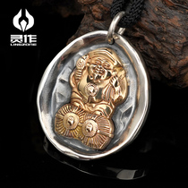 The Lingering Silver Dog Bear Dad Supervision System < Big Black Sky Financial God > Silver Cake Pendant 18K Gold Item Pendant Individuality Fashion