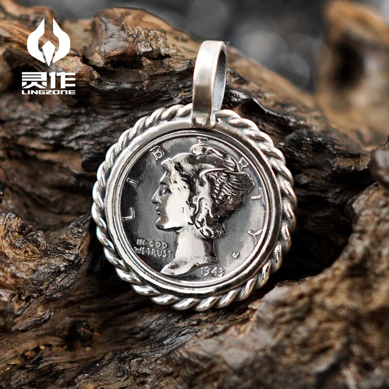 Hearse silver accessories pure handmade antique coins Lace Up Lace Up Pendant 1 4 Inch Sleeve Wrench Man Ink Chulli Silver Coin Pendant