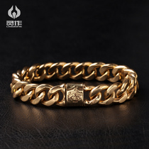  Lingzuo silver jewelry handmade 925 sterling silver 18K gold Cuban chain bracelet atmospheric rough retro personality