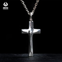 Lingzuo original sterling silver cross necklace Mens trend brand simple cast pendant Jesus Christ Christmas Day Gift