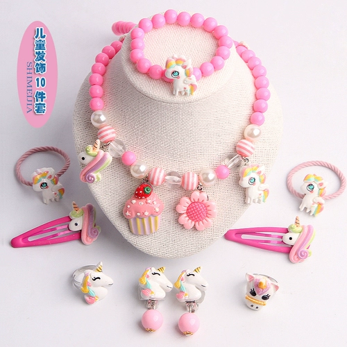 Детское ожерелье и браслет, комплект, милый аксессуар для волос, заколка для волос, резинка для волос