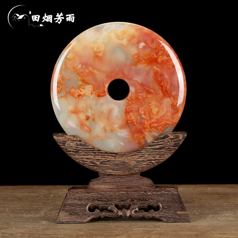 Red Flower Stone Natural Jade Jade Wall Green button swing piece Living room Xuanguan Accessories Book House Jo Relocation New Residence Gift