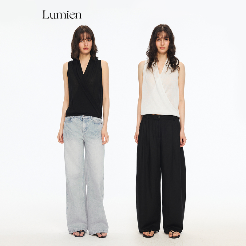 Lumien V-Neck Design Halter Neck Slightly Sheer Knitted Vest for Women, New Summer Sleeveless Slim-Fit Base Top