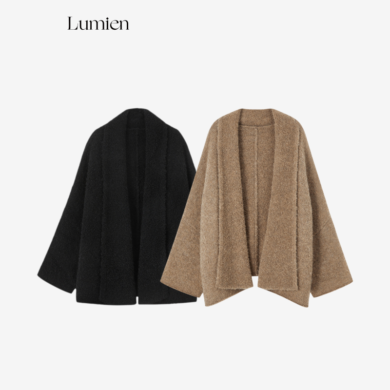 Lumien Black Buttonless Collarless Loose Short Cardigan Jacket for Women, Autumn Lazy Style, Elegant Outerwear for Commuting