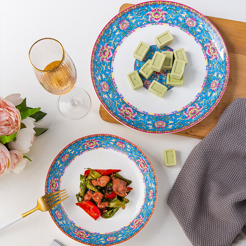 Jingdezhen Chinese style of the ancients colored enamel tableware suit kitchen bowl suit household ipads China to eat rice bowl dish combination