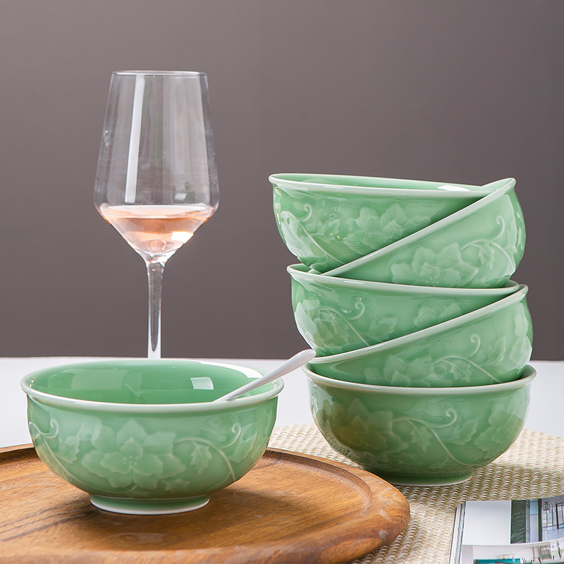 Longquan celadon bowls to eat rice, rainbow such as use of household of Chinese style shadow celadon bowls a single 10 gift box package ceramic bowl