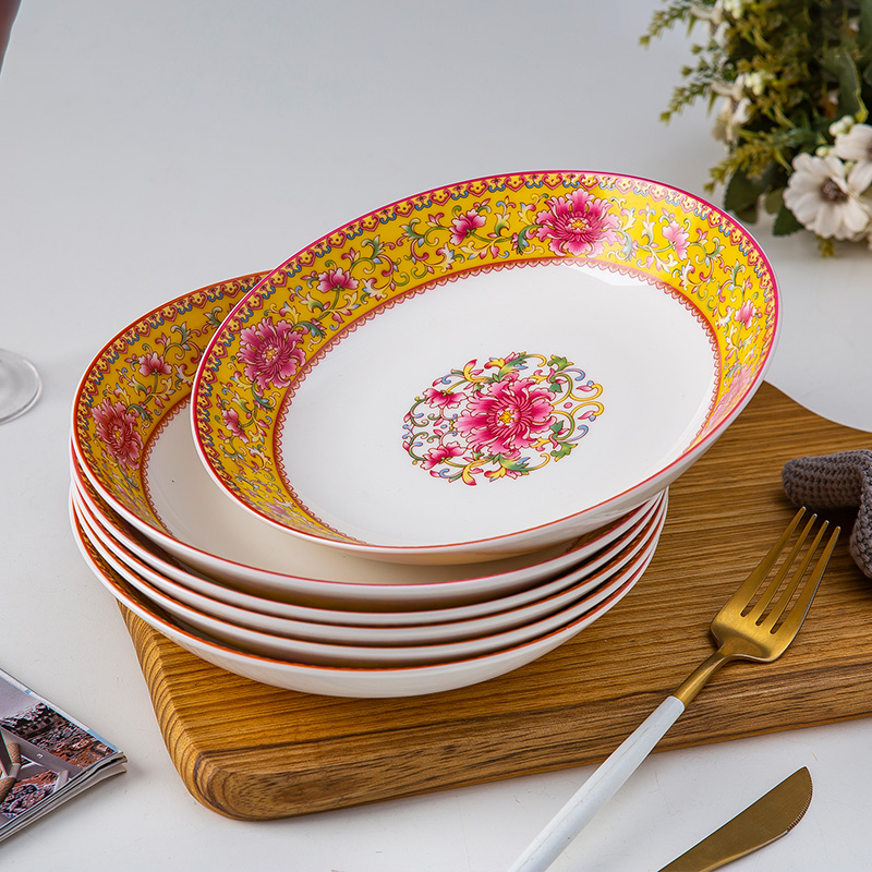 Jingdezhen colored enamel tableware archaize vegetables disc ceramic plate deep dish plate household porcelain ipads plates