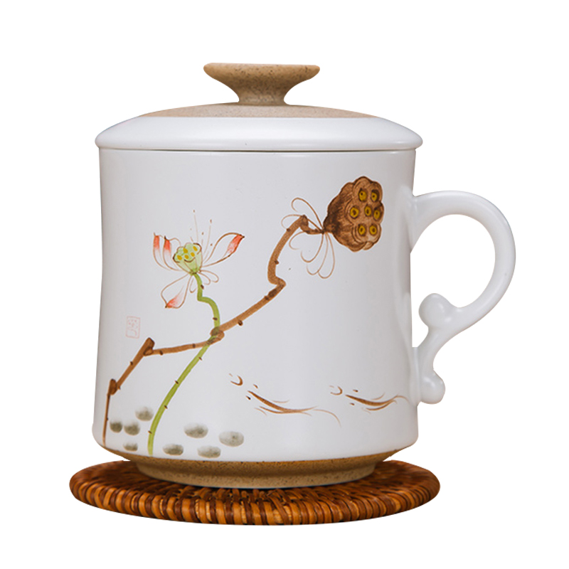 Jingdezhen ceramic cups with cover filter glass tea set personal office tea cup of water glass hand - made cup cup