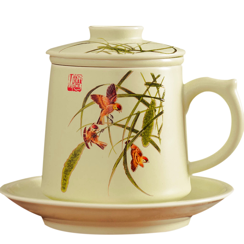 Jingdezhen domestic personal glass ceramic filter tea cup with lid cup suit office and meeting with tea sets