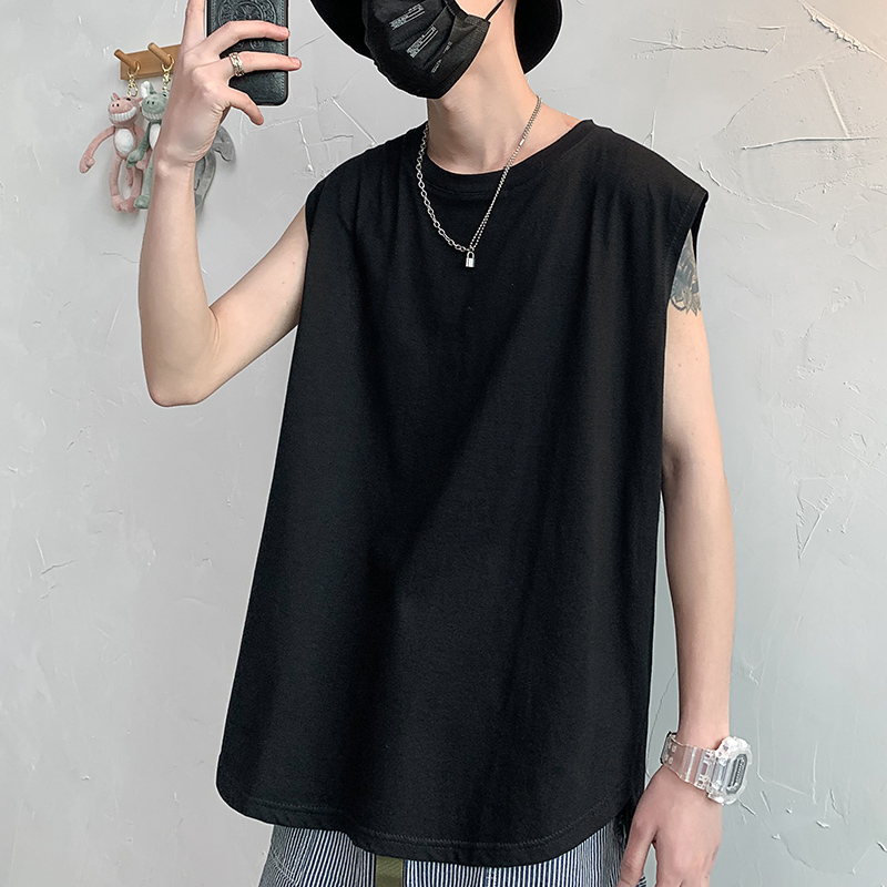 Mùa hè không tay t-shirt của nam giới xu hướng màu hip-hop thể-vai nam vòng cổ áo loose-fitting sinh viên vest bên ngoài thương hiệu thời trang của nam giới mặc