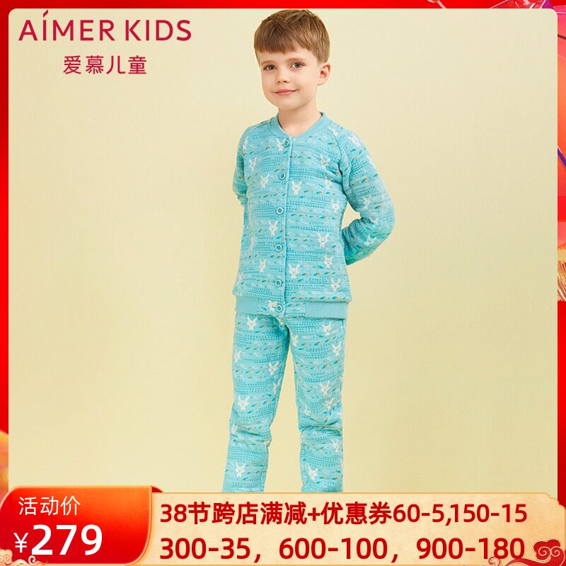 AIMER Children Fun Rabbit boy girl clip cotton thickened warm home pyjamas pants set AK2430191
