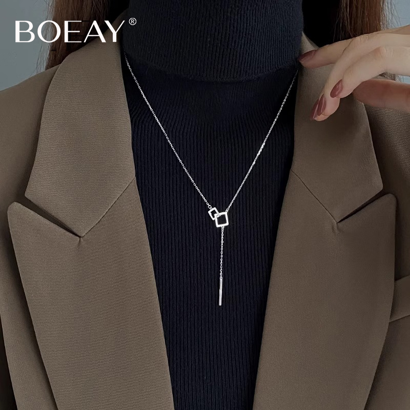 Square Sterling Silver Necklace for Women, Sweater Chain, High-End, Light Luxury, Niche, Exquisite Clavicle Chain, Birthday Gift for Girlfriend Square Sterling Silver Necklace for Women, Sweater Chain, High-End, Light Luxury, Niche, Exquisite Clavicle Chain, Birthday Gift for Girlfriend