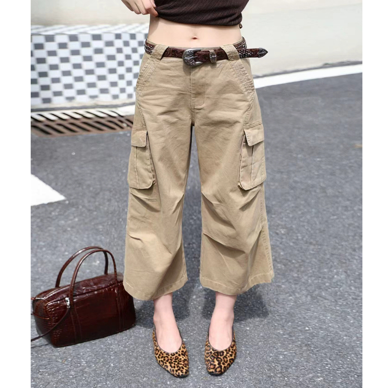 European Style Workwear Multi-Pocket Cropped Pants for Women, New Autumn and Winter High-Waisted Straight-Leg Slimming Casual Pants with Belt European Style Workwear Multi-Pocket Cropped Pants for Women, New Autumn and Winter High-Waisted Straight-Leg Slimming Casual Pants with Belt
