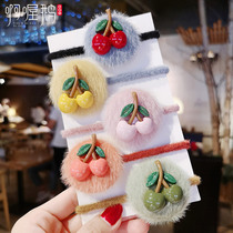 Cherry fruit Korea plush net red ins Childrens leather band hair rope Baby hair ring headdress does not hurt hair balls head