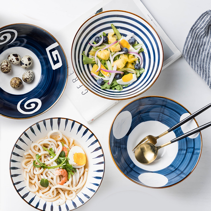 Japanese-style ramen bowl instant noodle bowl household large ceramic noodle bowl soup bowl large bowl hat bowl with instant noodles salad bowl tableware