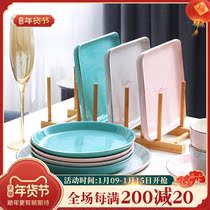 Plate dishes home 4 6 sets of creative personality square plate subnet red ceramic plate disc tableware set