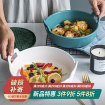 Nordic Net red double ear baked rice baking plate ceramic baking bowl salad large plate dish creative household tableware ins Wind