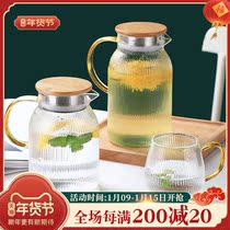Glass cool kettle home living room high temperature cold white open cold bubble pot storage large capacity kettle zip pot water cup set
