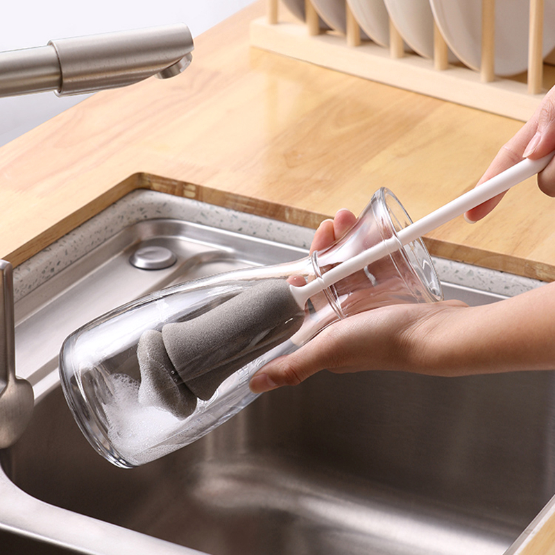No dead ends clean long handle cup brush lengthened tea cup brush wash cup artifact sponge brush insulation cup home kitchen