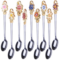 Enamel color spoon Stainless steel coffee spoon Flower tea spoon Long handle cute girl spoon Creative Korean spoon set