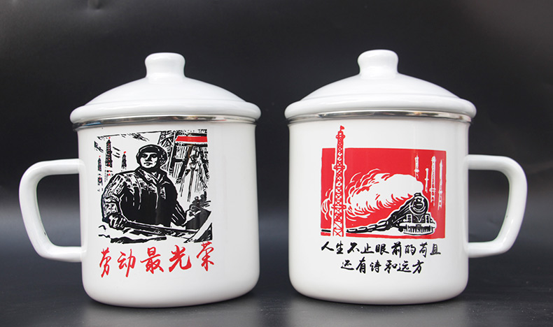 Vintage 12cm lớn men retro cốc có nắp hình trụ bằng sắt hoài cổ cốc giữ nhiệt starbucks