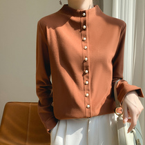 New autumn and winter thickened German velvet jacket for women double-sided brushed pearl button stand-up collar shirt large size warm base loose