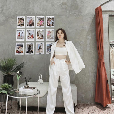 Thai streetwear brand 2026 new spring and autumn long-sleeved top, high-waisted wide-leg long pants, elegant and stylish lady set two-piece for women