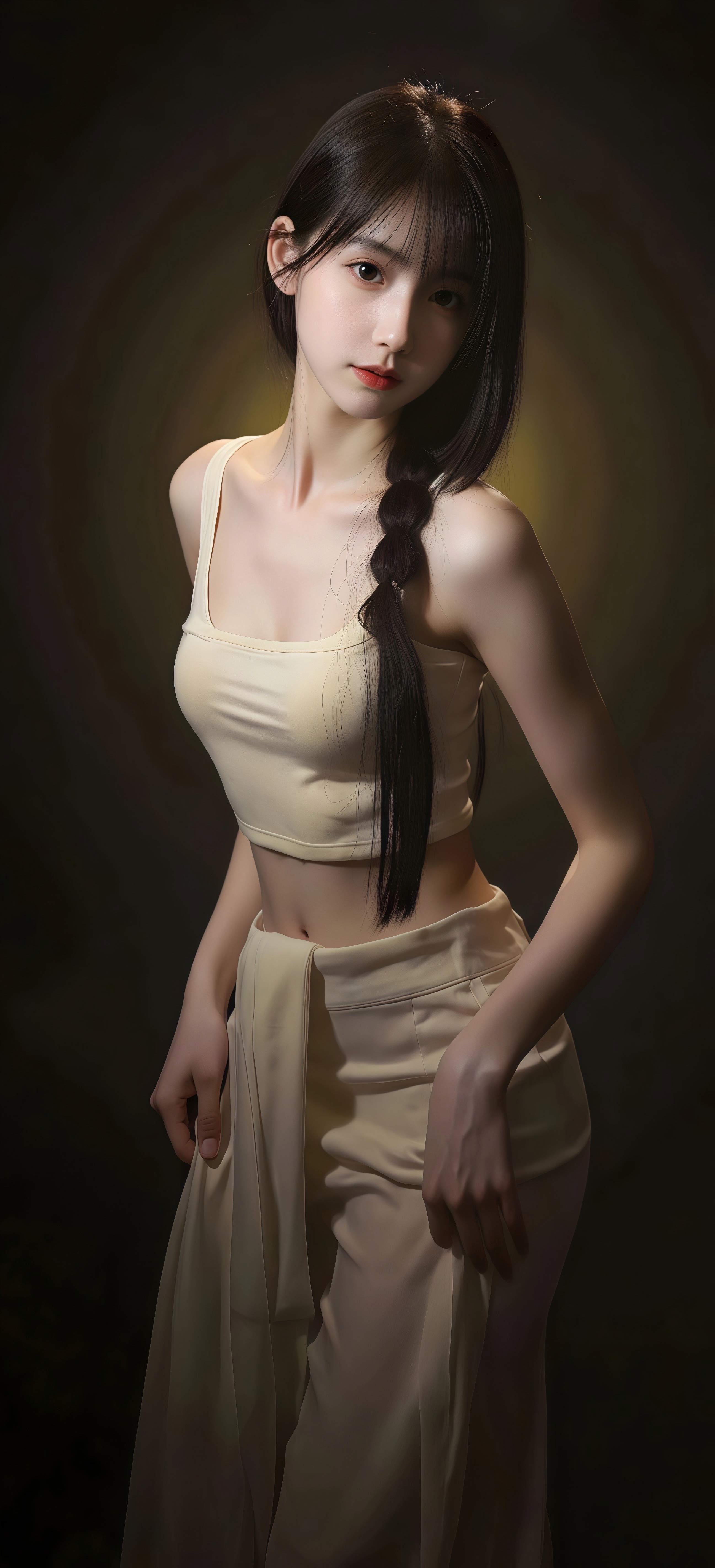 棚拍写真人像壁纸 侧编麻花辫少女竖版手机锁屏