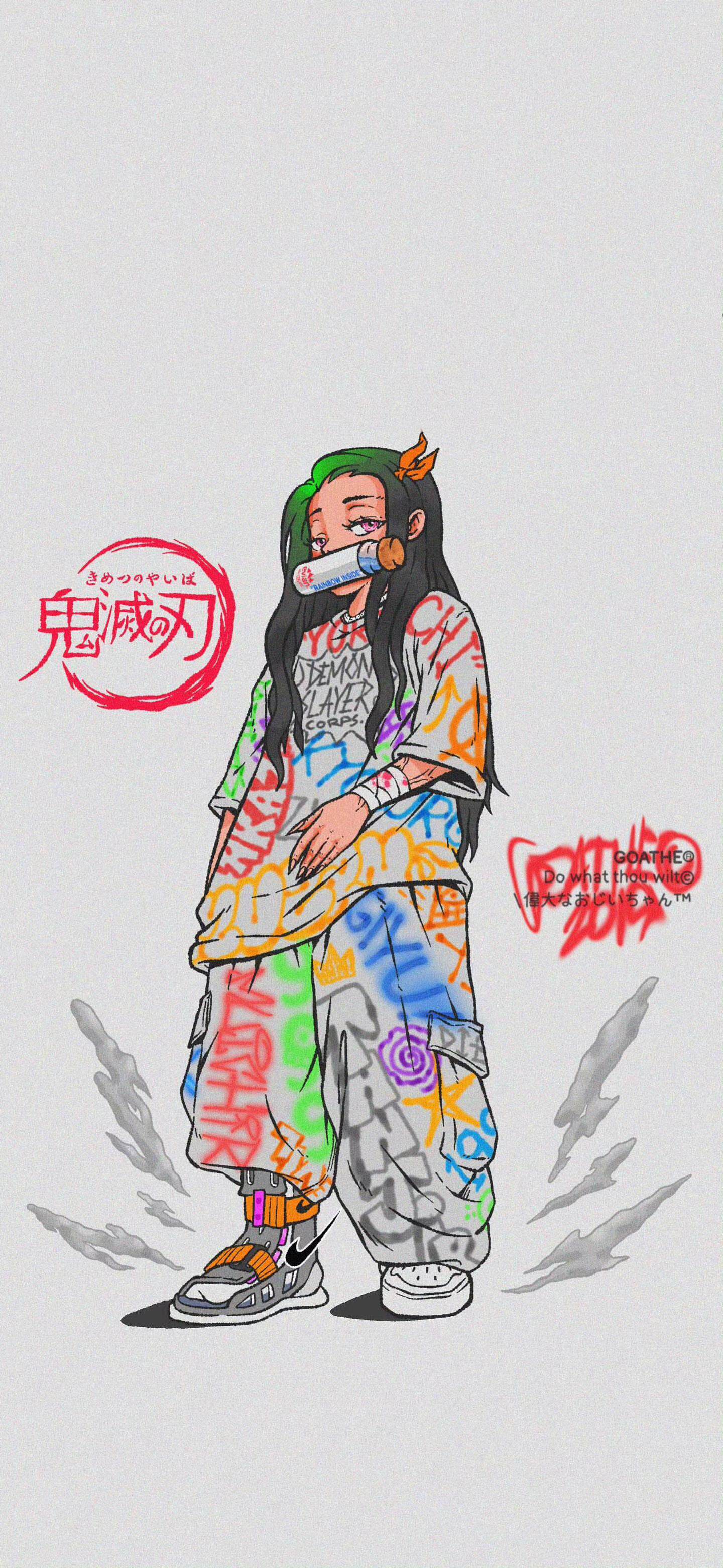 鬼灭之刃灶门祢豆子 4K 高清手机壁纸 街头潮服涂鸦插画