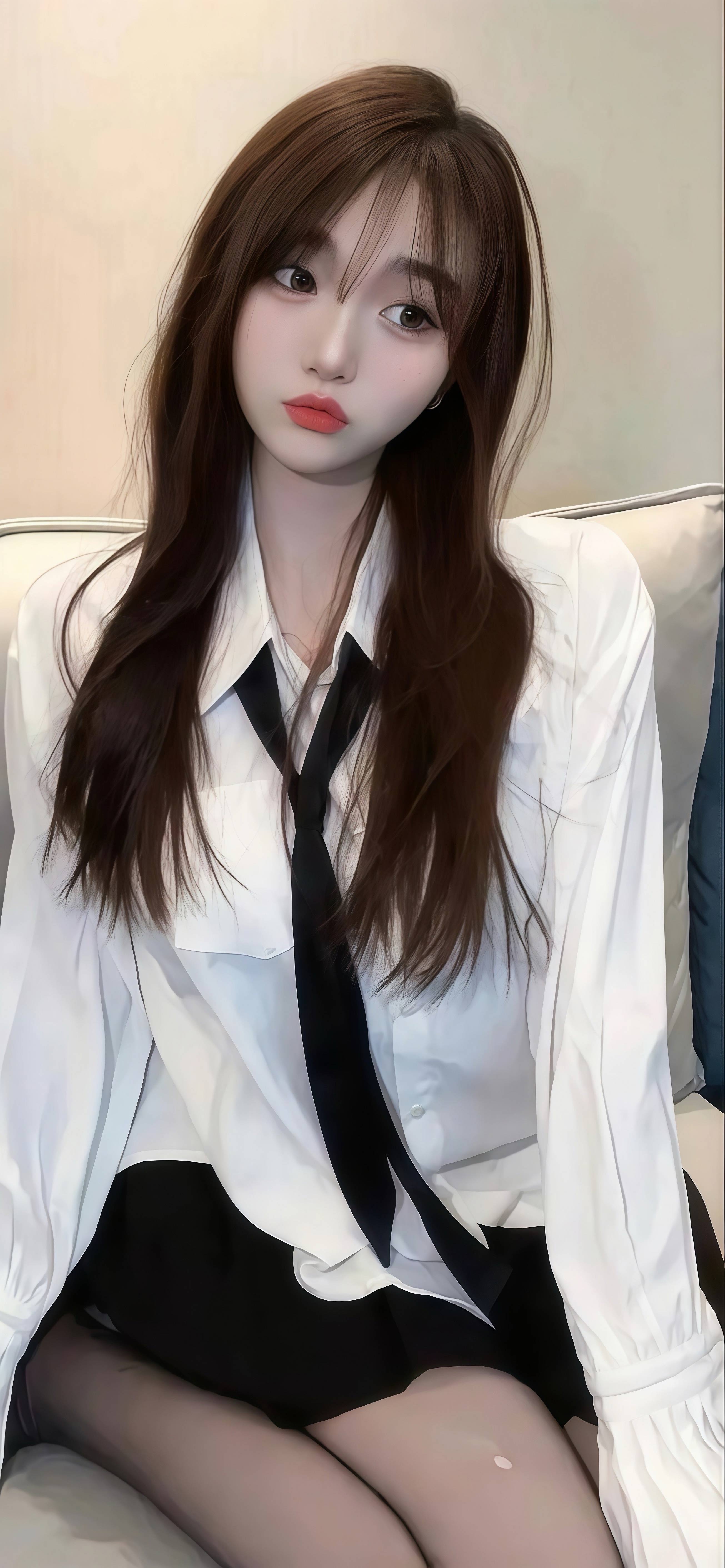 居家学院风壁纸 白衬衫领带少女竖版手机锁屏