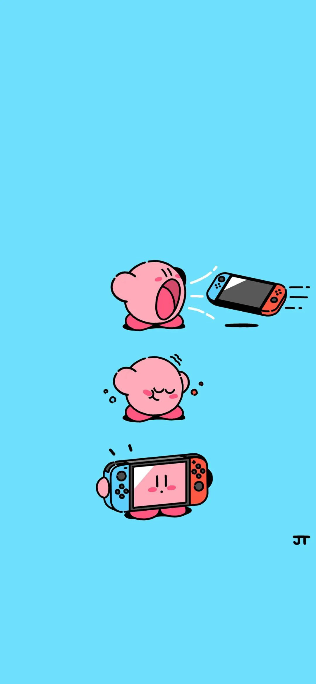 星之卡比吞噬 Switch 游戏机趣味卡通 4K 高清无水印竖版手机壁纸