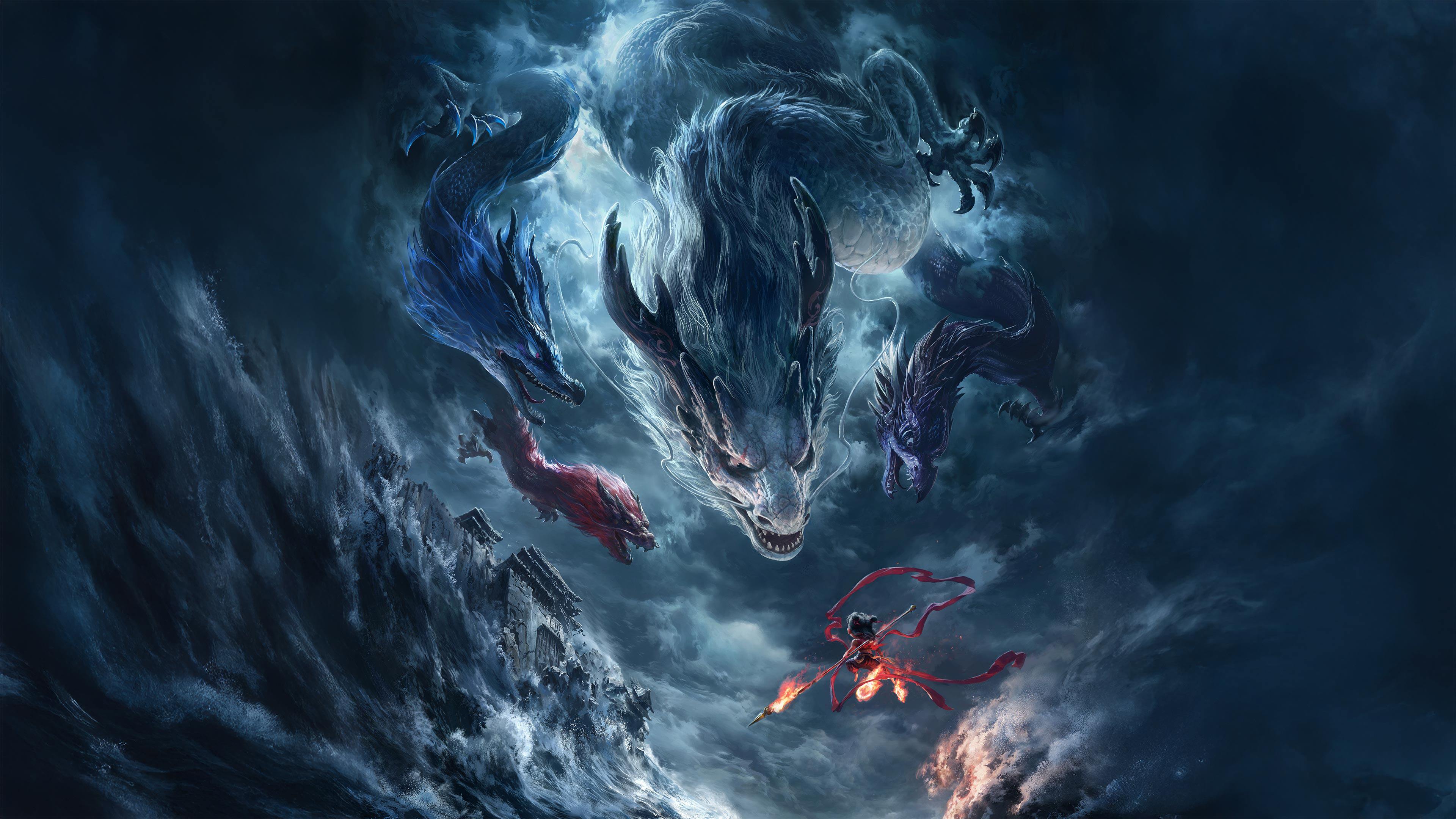 哪吒大战四海群龙 4K 高清无水印电脑壁纸 魔童闹海史诗原画
