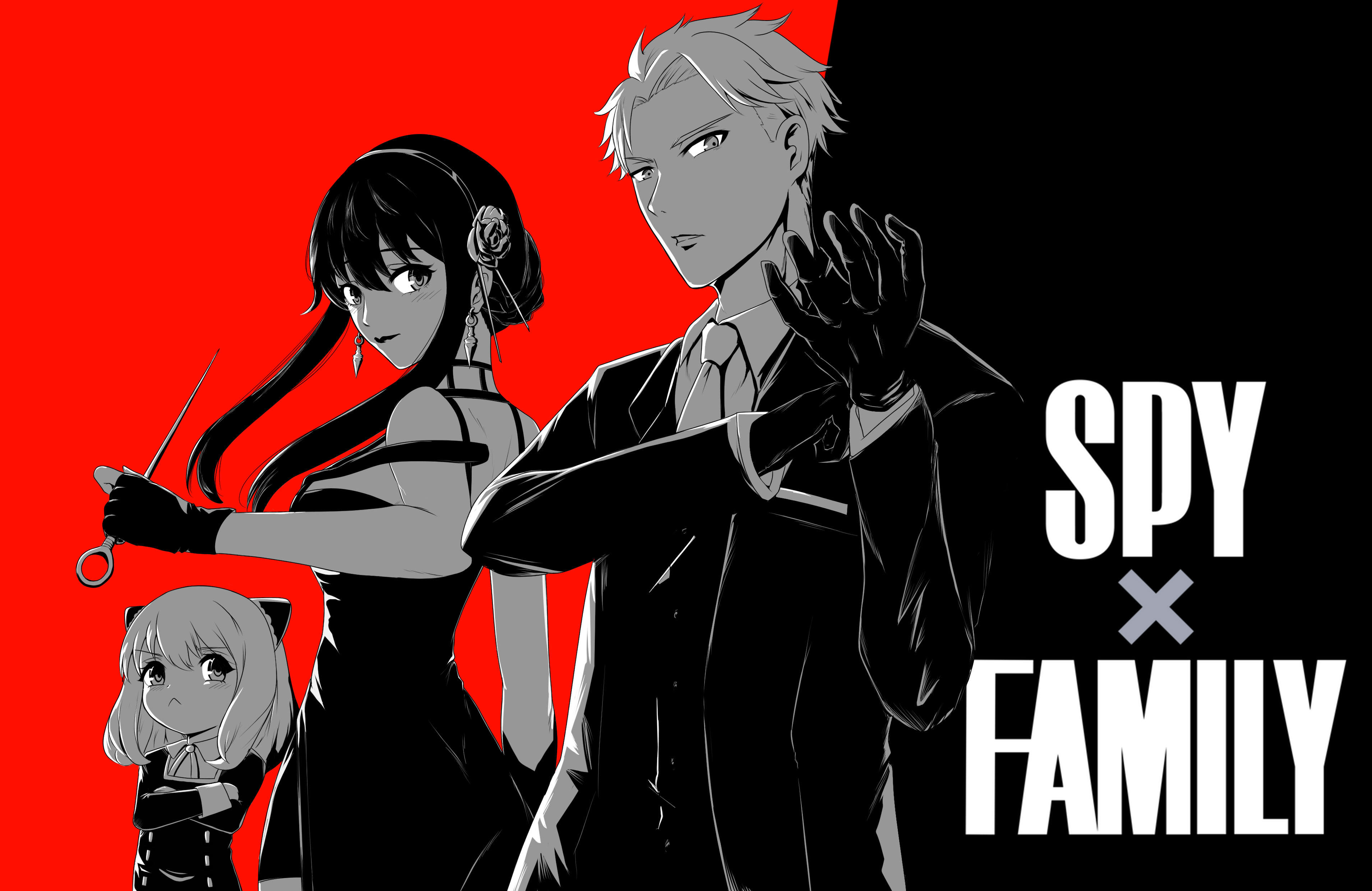 Spy x Family 间谍过家家 劳埃德 约尔 安妮亚 黑白红配色 4K 高清无水印动漫壁纸