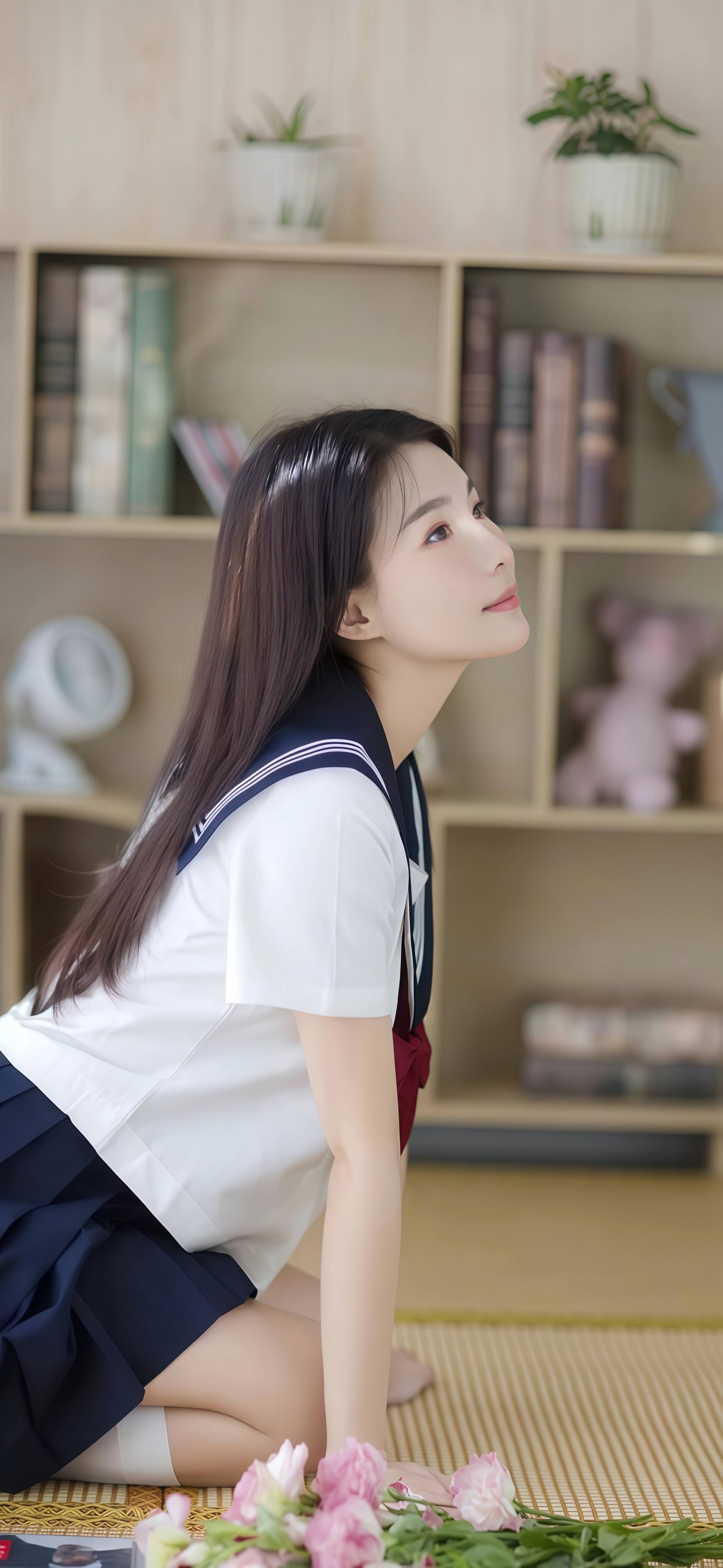 日系 JK 清新壁纸 水手服制服少女竖版手机锁屏