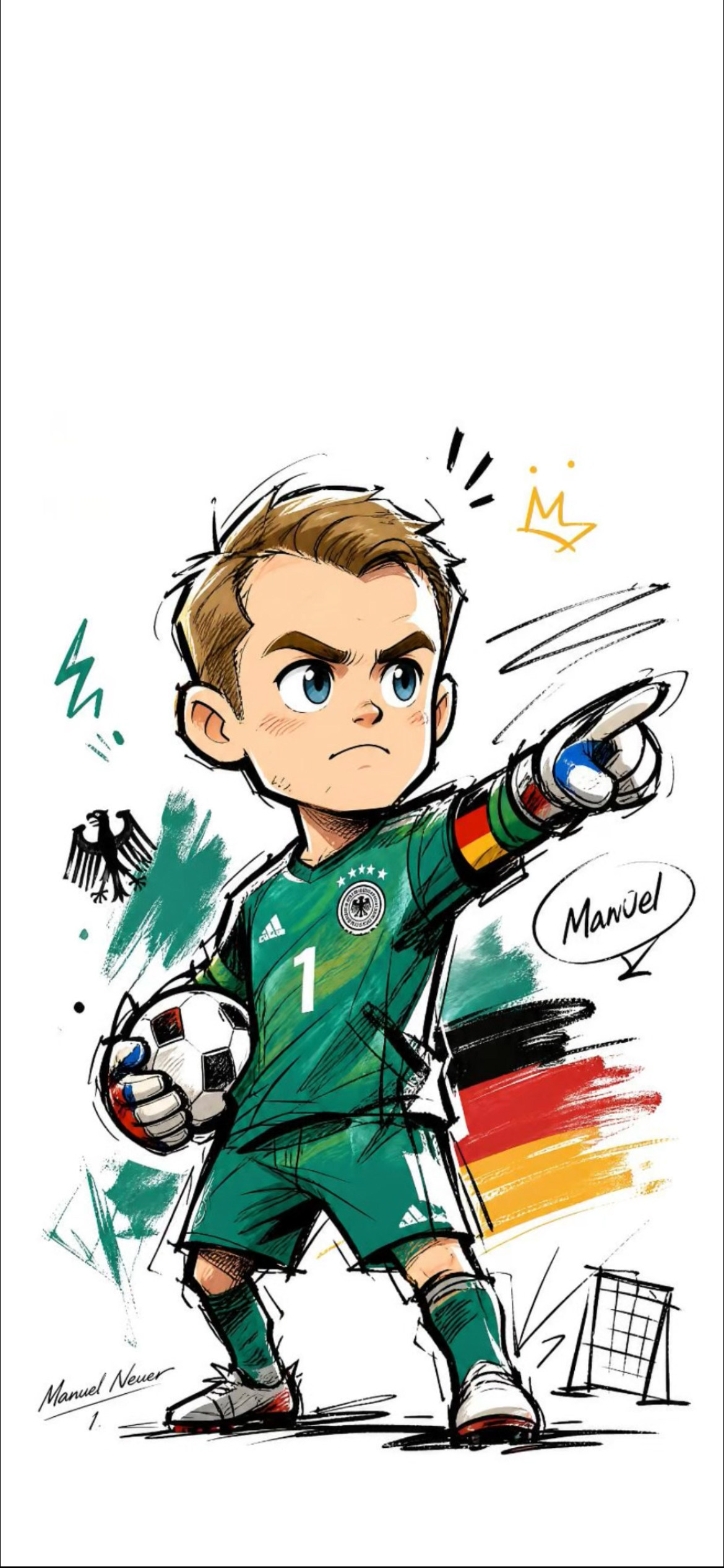 诺伊尔 Manuel Neuer 壁纸 德国 1 号门将 Q 版手绘足球球星竖版手机锁屏