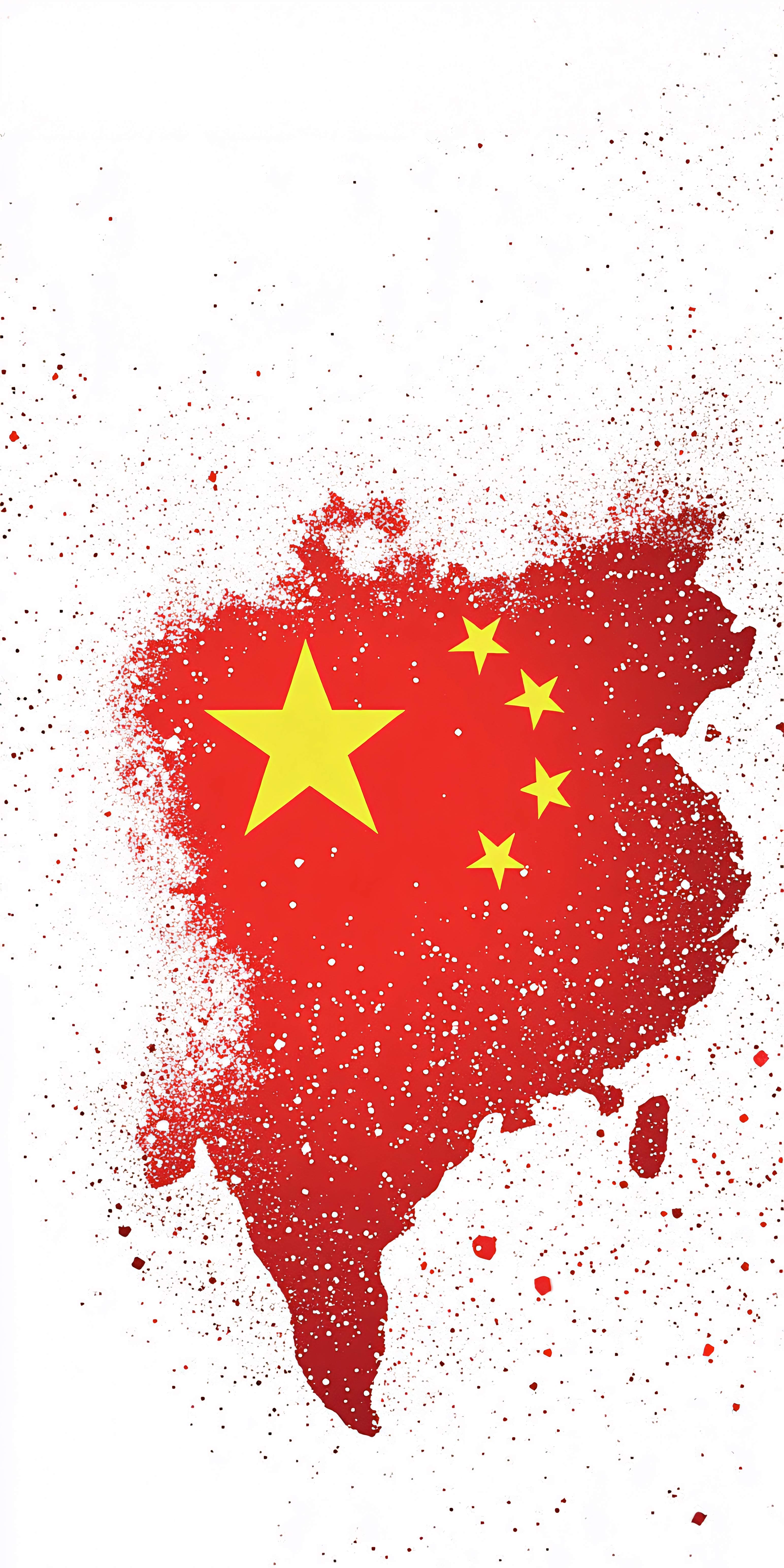 中国地图五星红旗爱国壁纸 喷溅艺术红色主题竖版手机锁屏