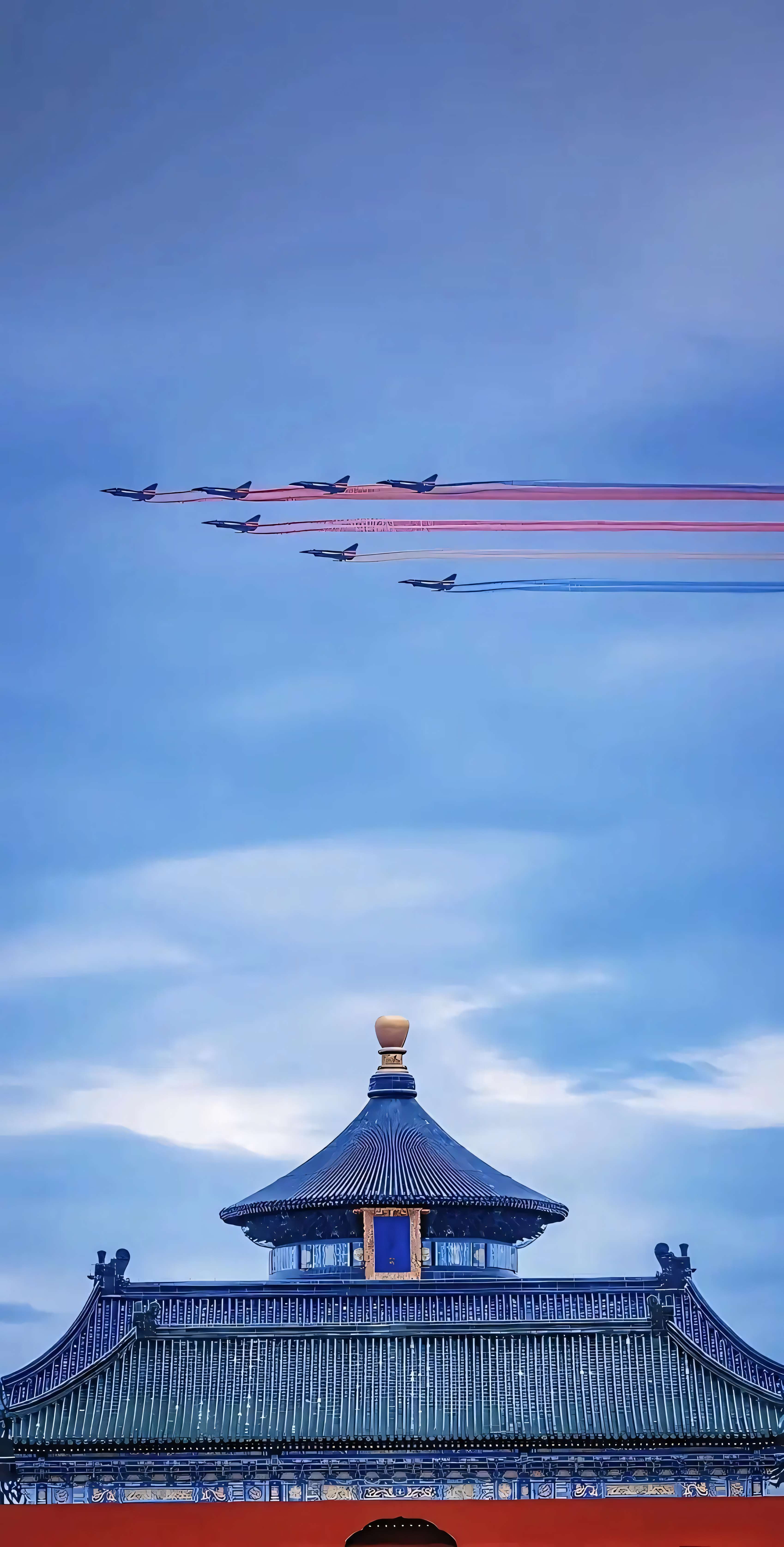 4K 竖版天坛祈年殿战机飞行表演彩烟手机壁纸 爱国无水印图片