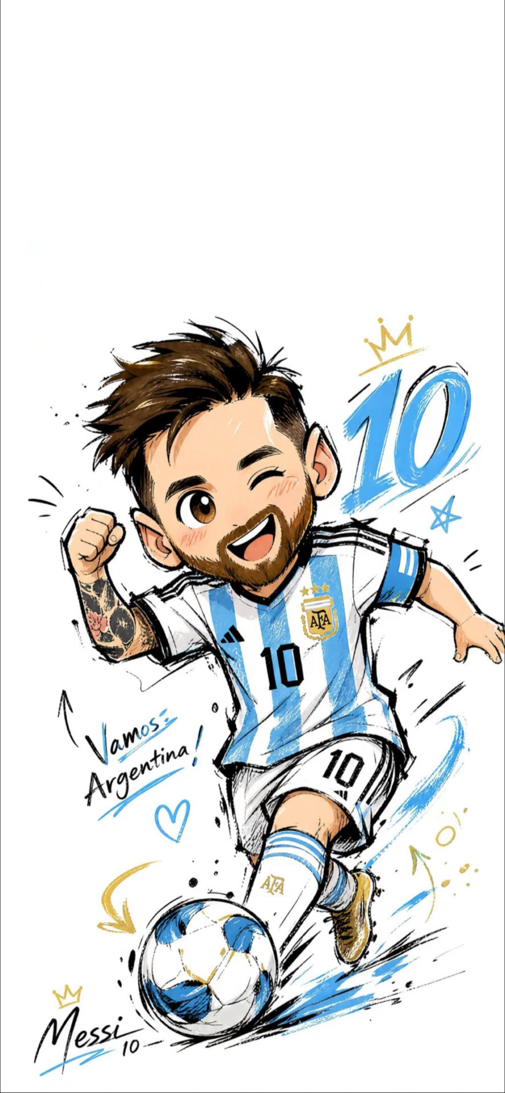 梅西 Messi 壁纸 阿根廷 10 号 Q 版手绘足球球星竖版手机锁屏