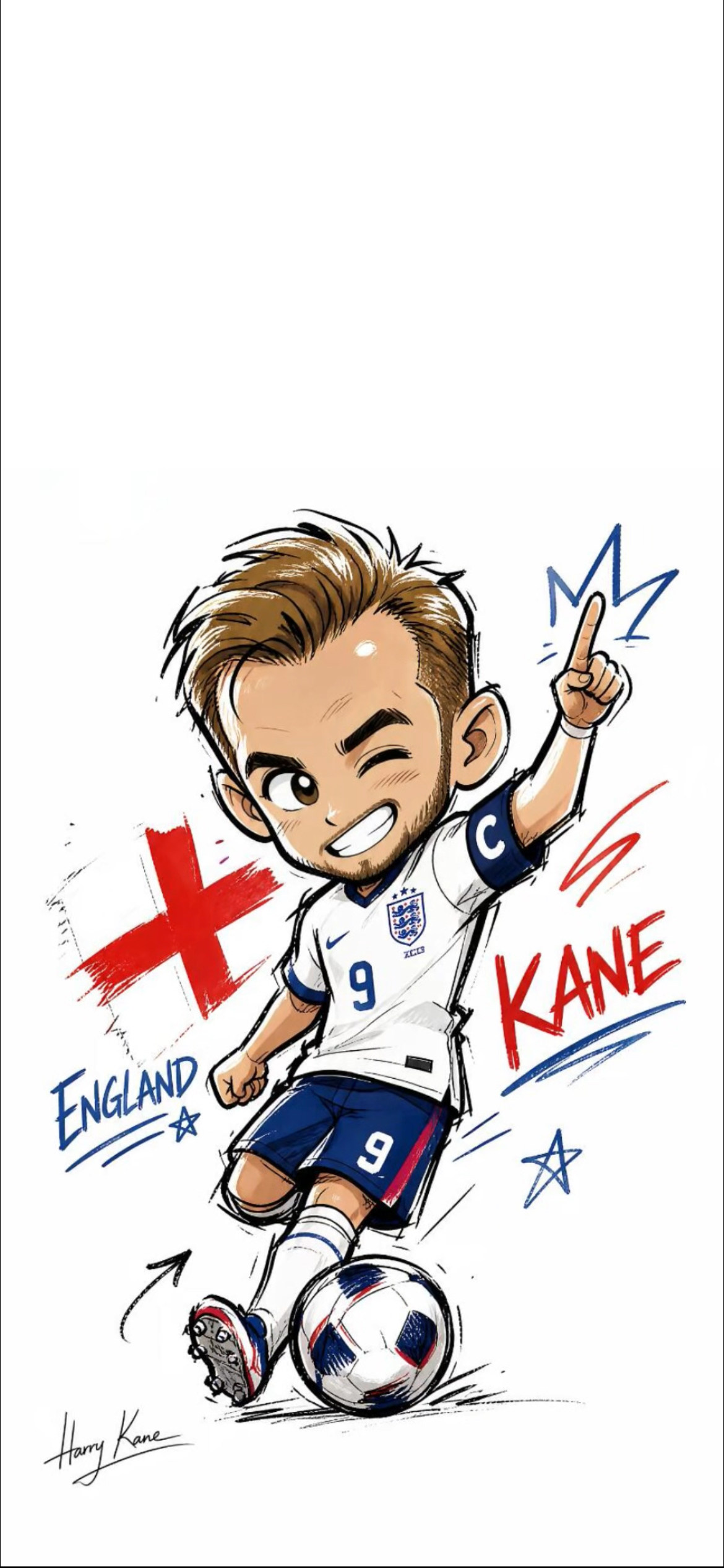 哈里凯恩 Harry Kane 壁纸 英格兰 9 号队长 Q 版手绘足球球星竖版手机锁屏