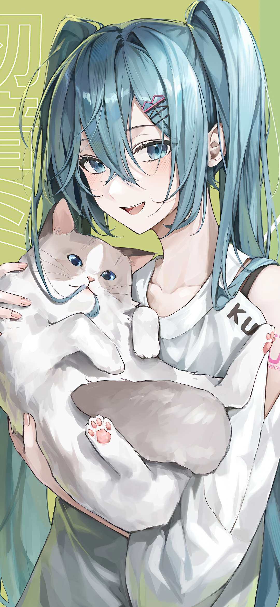 初音未来抱布偶猫清新 4K 高清无水印手机壁纸