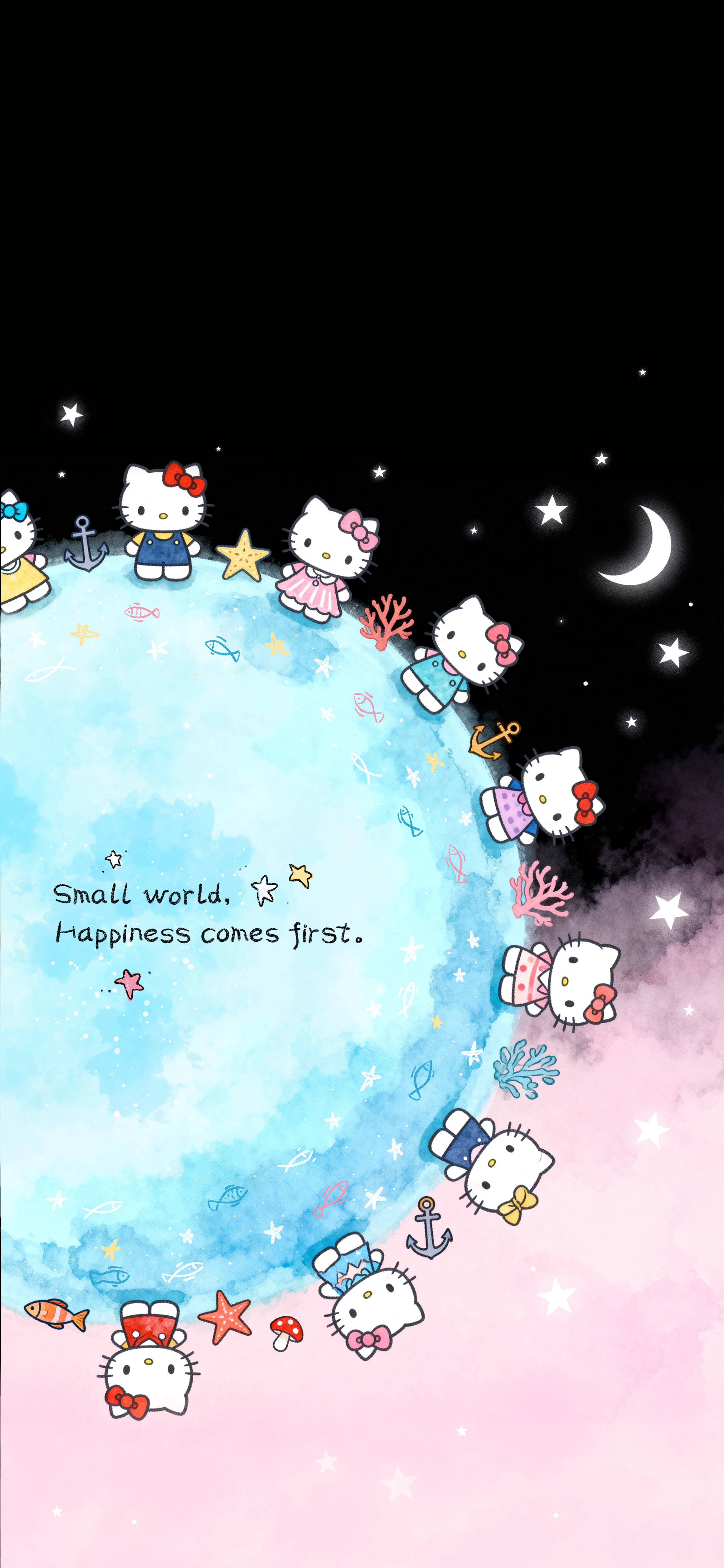 Hello Kitty 星球星空壁纸 水彩海洋风少女心治愈竖版手机锁屏