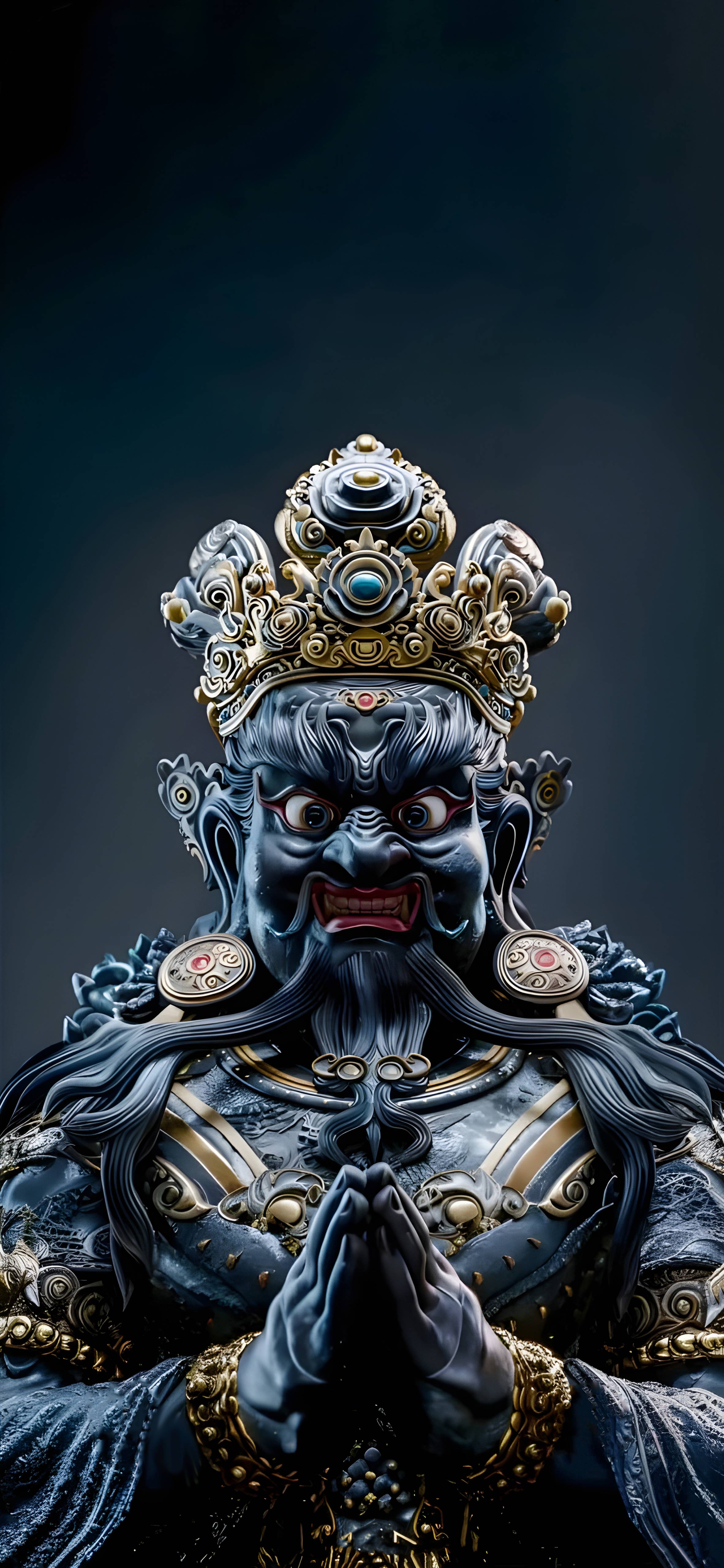 4K 藏传黑身鎏金护法神像竖版特写 高清无水印手机壁纸