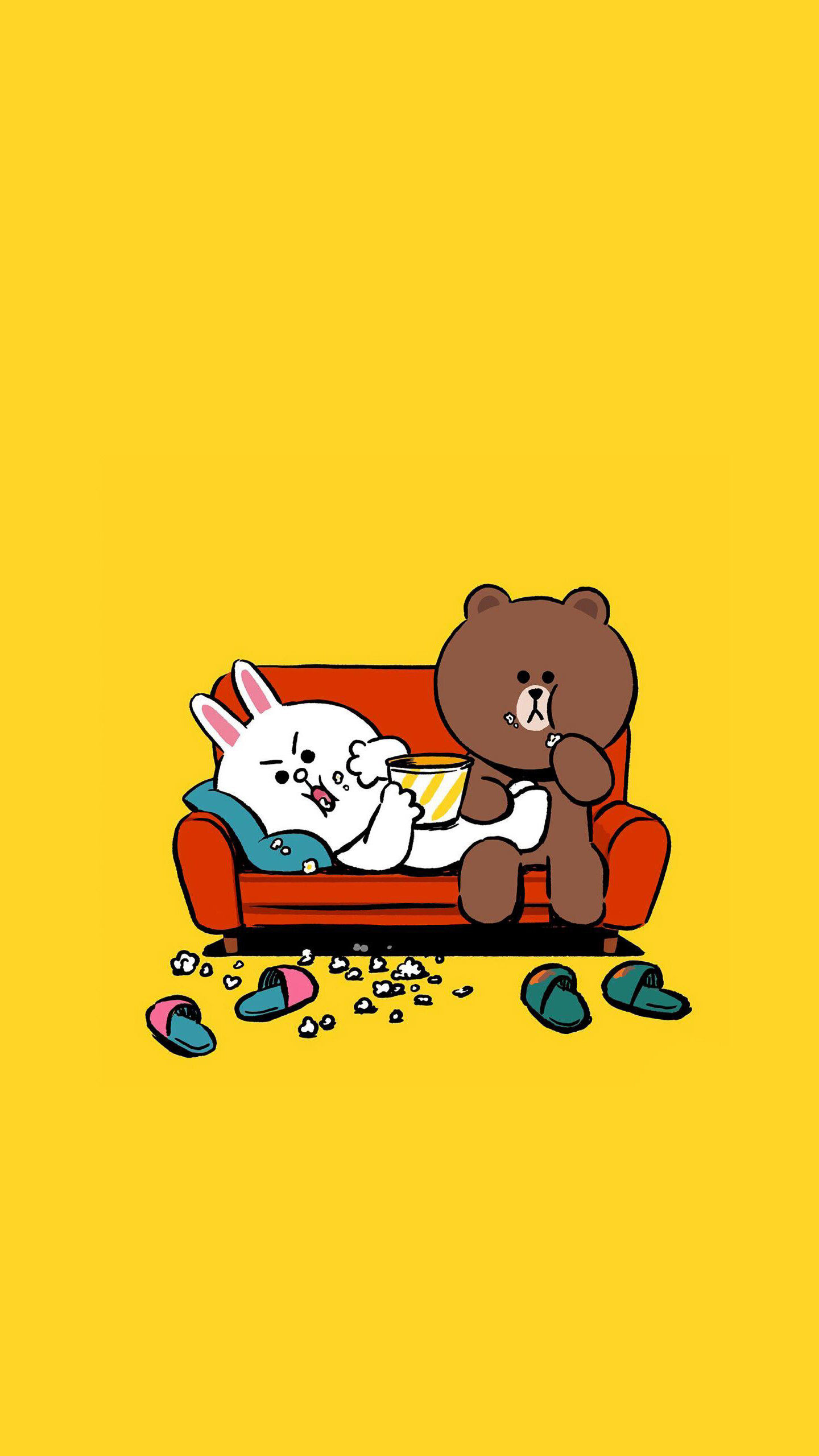 LINE FRIENDS 可爱 4K 高清手机壁纸 布朗熊可妮兔沙发休闲卡通插画